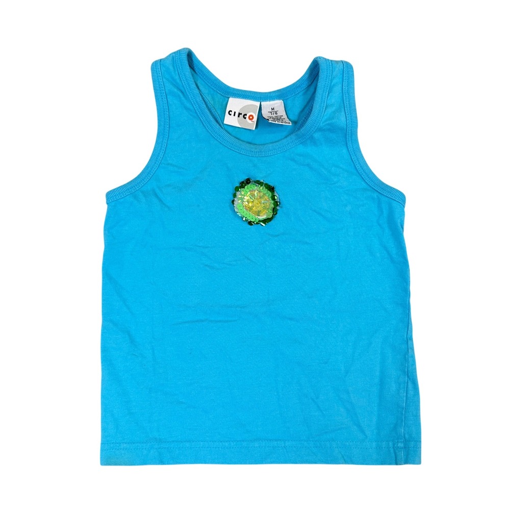 Circo Girls Blue Cotton Racerback Tank Top Sequin Floral Applique Size M 7/8